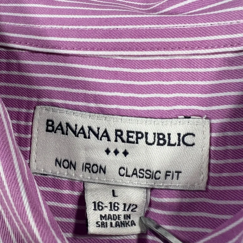 Banana Republic Shirt Mens Large Purple Striped‎ Long Sleeve Button Up Classic